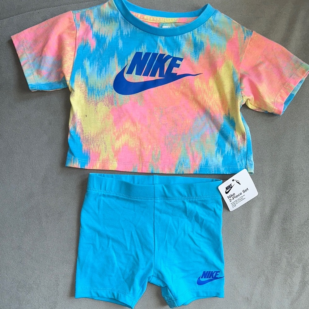 Nike Colorful Tie-Dye Tee and Blue Shorts